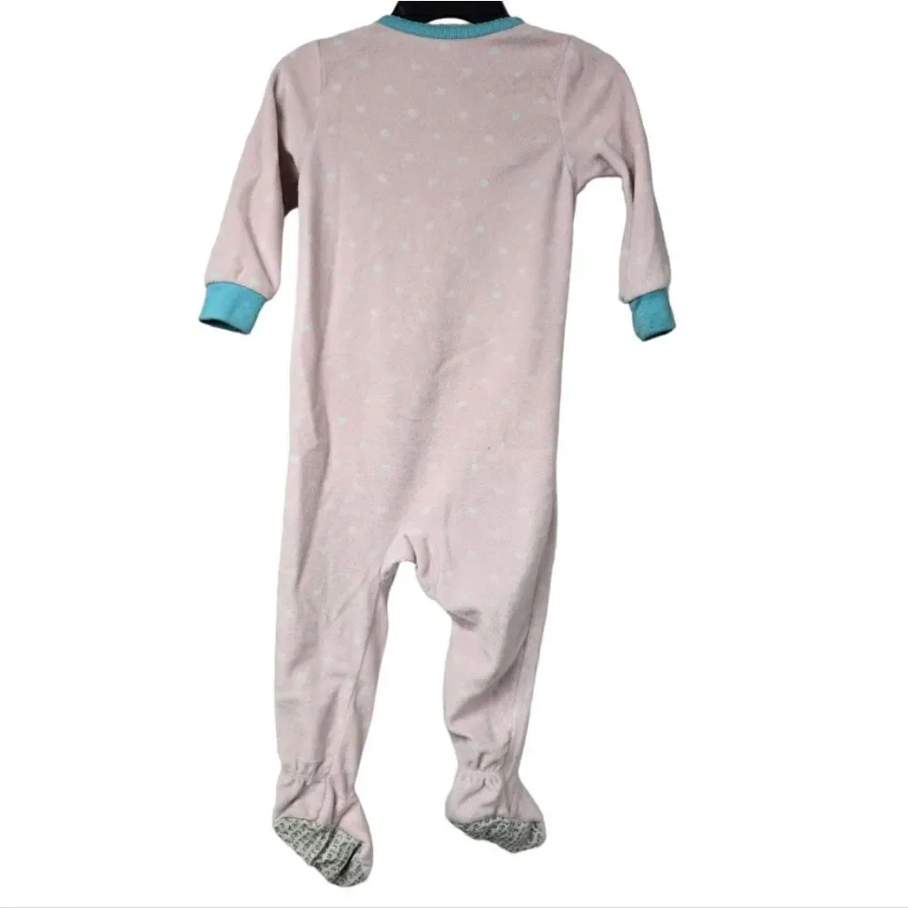 Carter's Princess Monkey Footed Pajamas 12M Pink Fleece Zip Sleeper Baby Girl